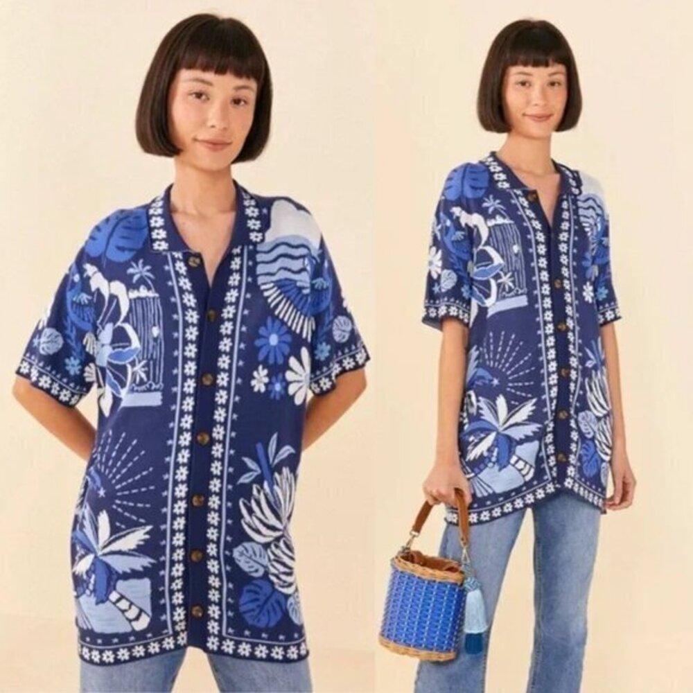 Farm Rio Blue Rio Tiles Lenzing™ Ecovero™ Viscose Knit Shirt
